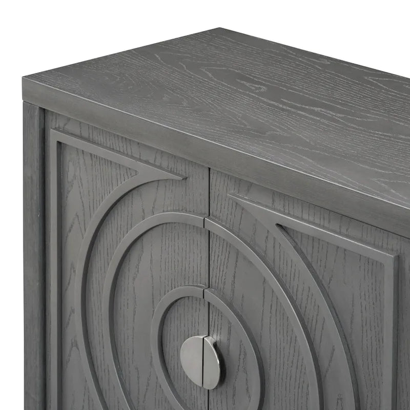 Retro dvířka příborníku s kruhovým drážkovaným designem a kulatou kovovou úchytkou - 60L x 16W x 32H