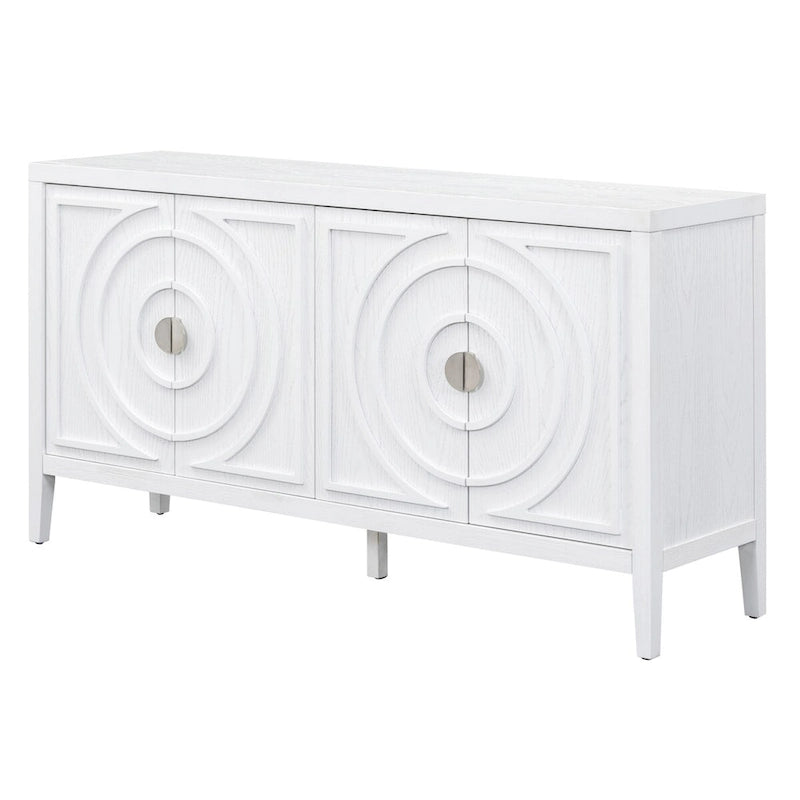 Retro dvířka příborníku s kruhovým drážkovaným designem a kulatou kovovou úchytkou - 60L x 16W x 32H