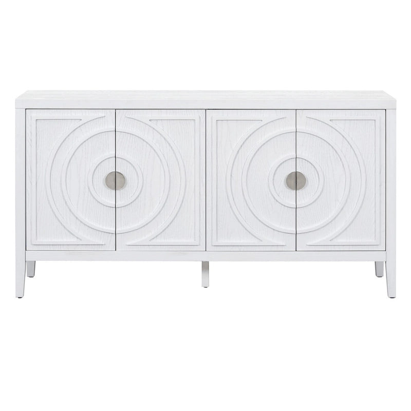 Retro dvířka příborníku s kruhovým drážkovaným designem a kulatou kovovou úchytkou - 60L x 16W x 32H