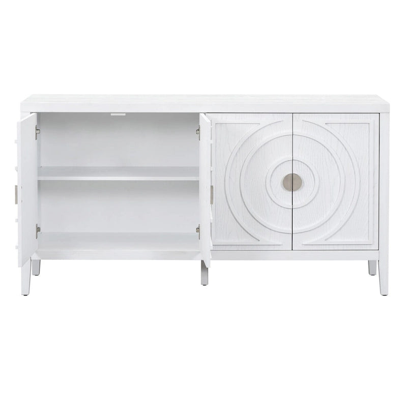 Retro dvířka příborníku s kruhovým drážkovaným designem a kulatou kovovou úchytkou - 60L x 16W x 32H