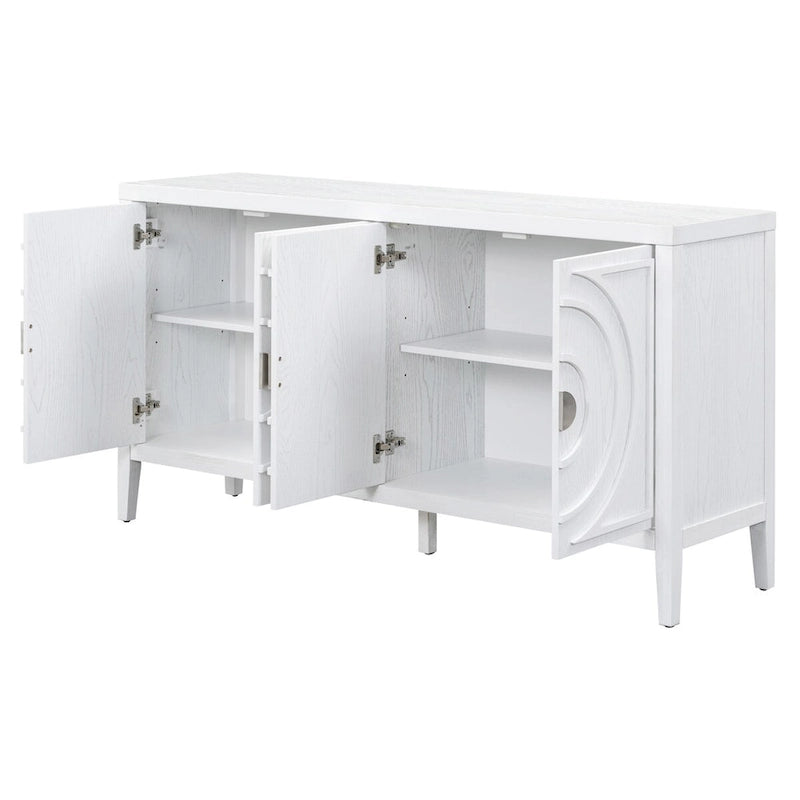 Retro dvířka příborníku s kruhovým drážkovaným designem a kulatou kovovou úchytkou - 60L x 16W x 32H