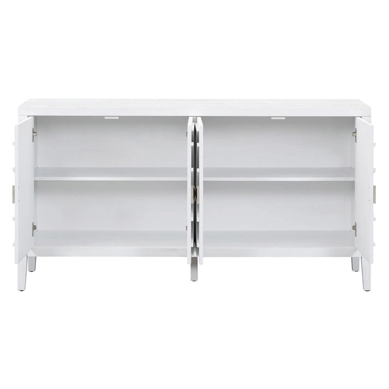 Retro dvířka příborníku s kruhovým drážkovaným designem a kulatou kovovou úchytkou - 60L x 16W x 32H