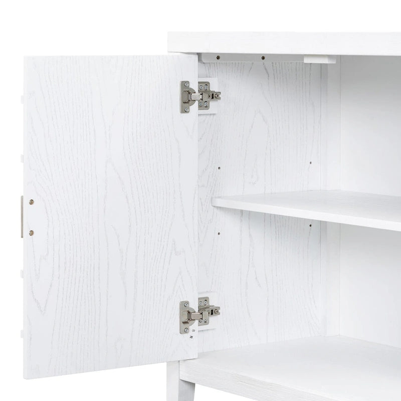 Retro dvířka příborníku s kruhovým drážkovaným designem a kulatou kovovou úchytkou - 60L x 16W x 32H