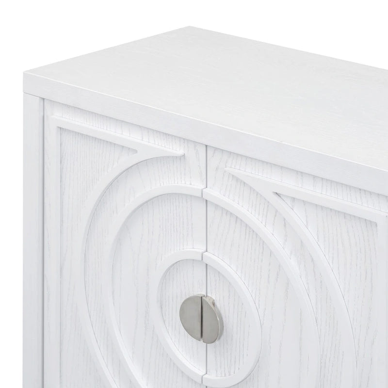 Retro dvířka příborníku s kruhovým drážkovaným designem a kulatou kovovou úchytkou - 60L x 16W x 32H