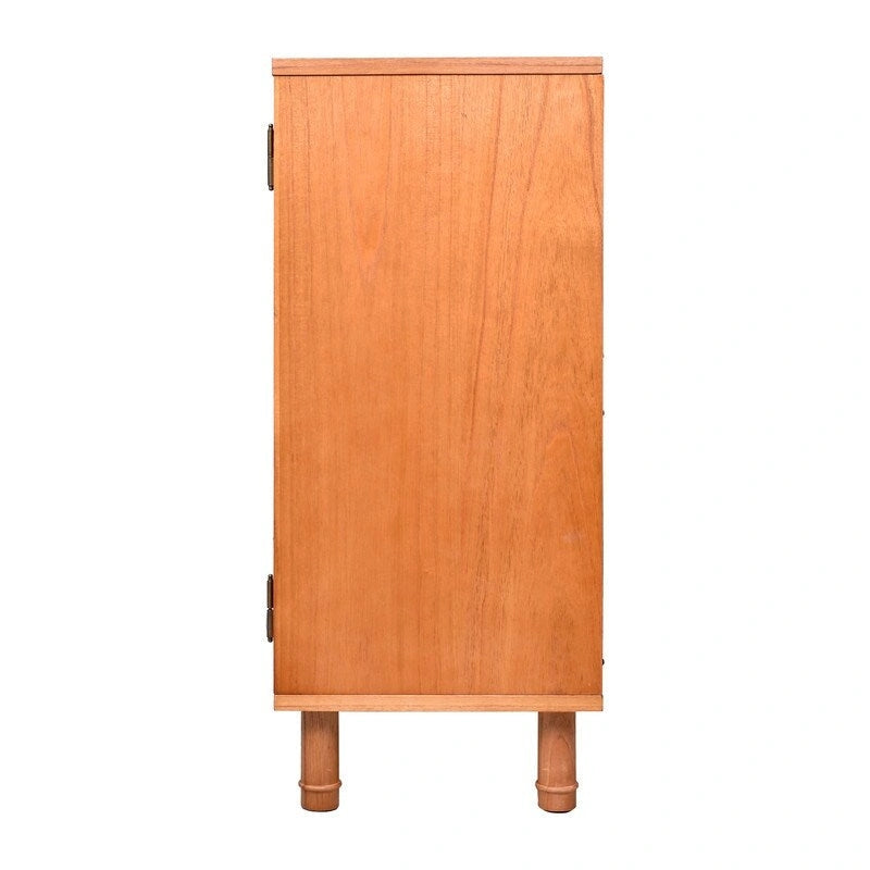 Light Blond 3 Door Storage Cabinet with Natural Woven Rattan Panels