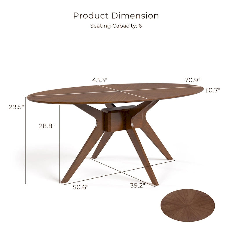 Mid-Century Walnut Oval Wood Dining Table