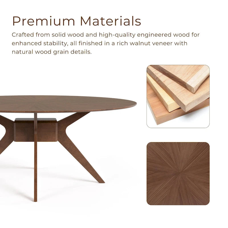 Mid-Century Walnut Oval Wood Dining Table