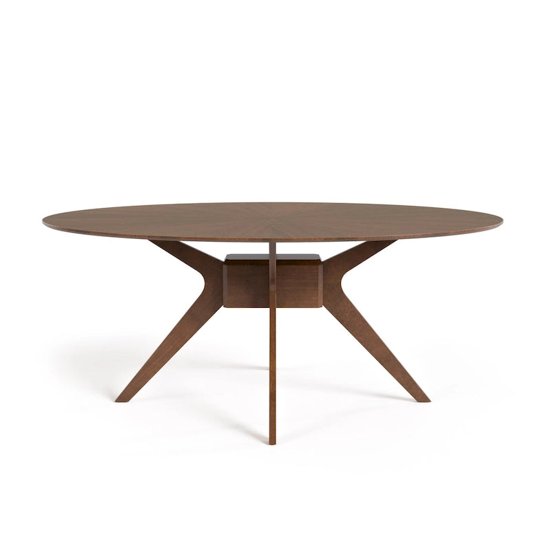Mid-Century Walnut Oval Wood Dining Table