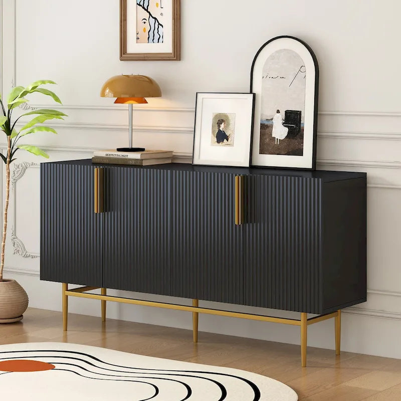 4-door Sideboard Buffet Cabinet with Gold Metal Handle - 60L x 15.2W x 31.5H