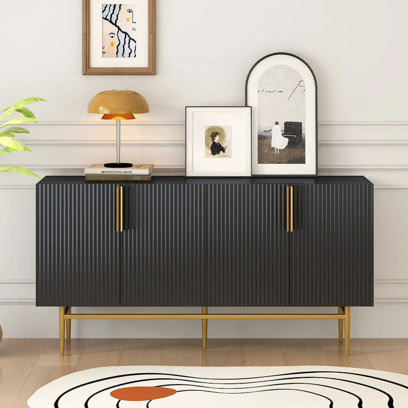 4-door Sideboard Buffet Cabinet with Gold Metal Handle - 60L x 15.2W x 31.5H