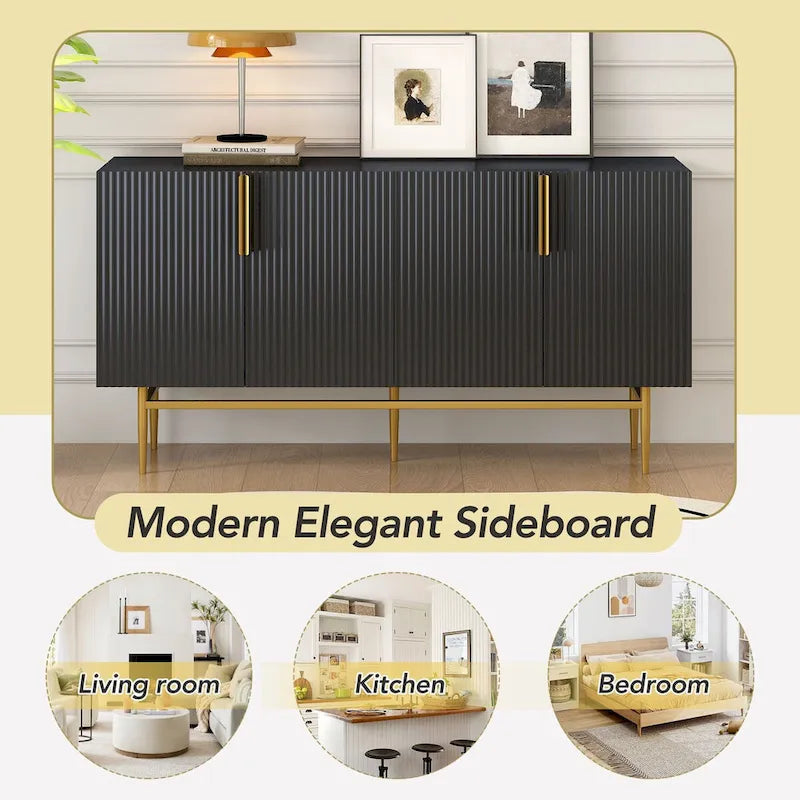 4-door Sideboard Buffet Cabinet with Gold Metal Handle - 60L x 15.2W x 31.5H