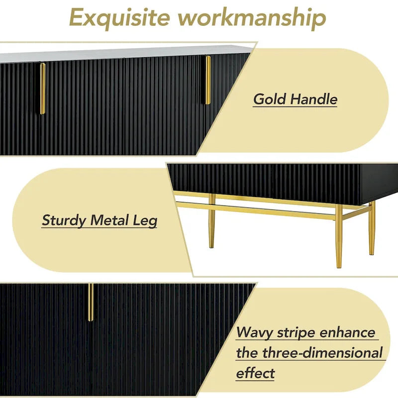 4-door Sideboard Buffet Cabinet with Gold Metal Handle - 60L x 15.2W x 31.5H