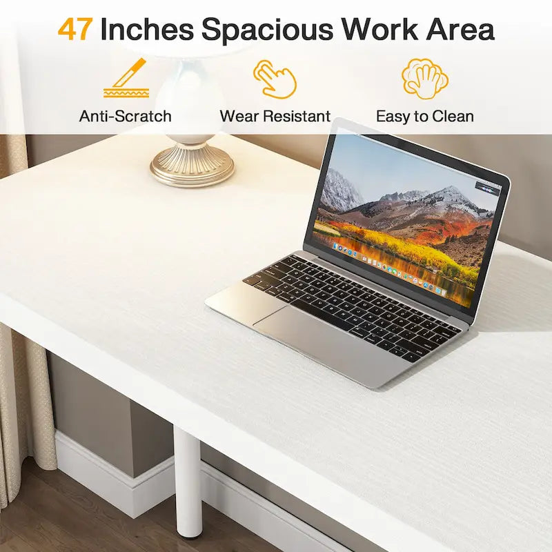 47 inch Computer Wood Desk Office Desks with 5-Drawer, Writing Desk with Metal Frame for Bedroom Study