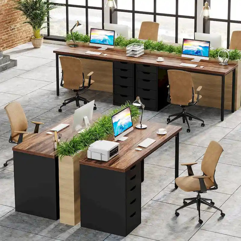 47 inch Computer Wood Desk Office Desks with 5-Drawer, Writing Desk with Metal Frame for Bedroom Study