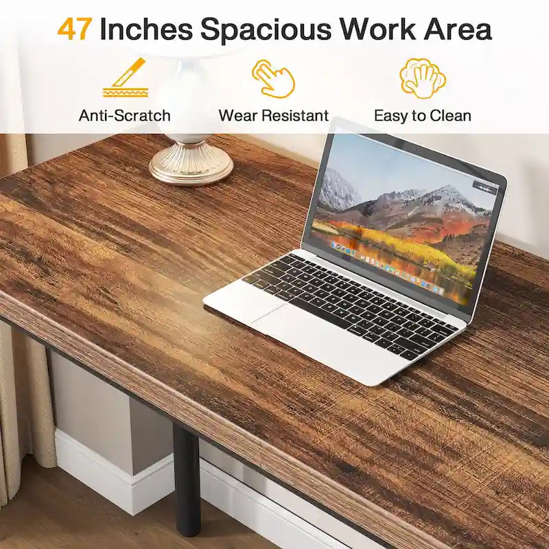 47 inch Computer Wood Desk Office Desks with 5-Drawer, Writing Desk with Metal Frame for Bedroom Study