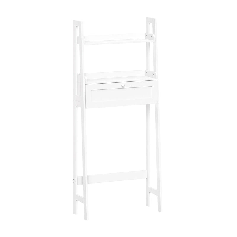 Over the Toilet Bathroom Spacesaver with Drop Down Door and Open Shelves - White