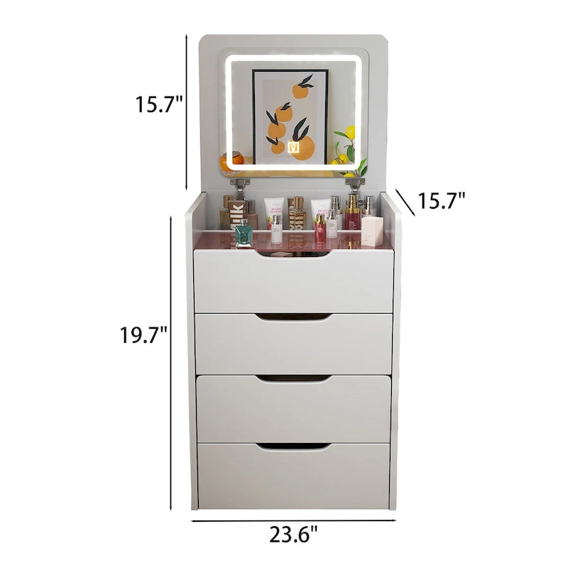3 in 1 Vanity Desk with Plip Top Mirror,Small Make Up Vanity Set with Visible Glass Desktop,3 Drawers,Cushioned Tool