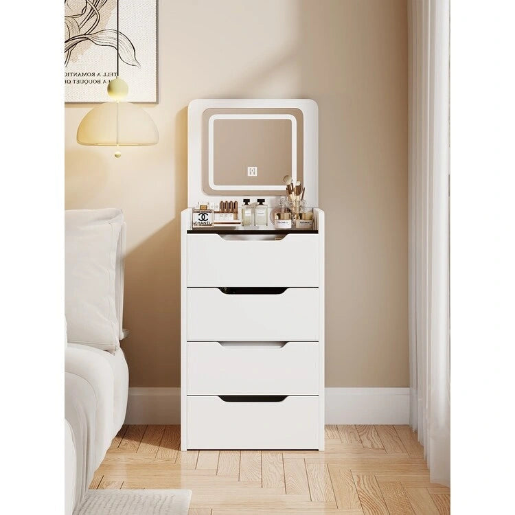 3 in 1 Vanity Desk with Plip Top Mirror,Small Make Up Vanity Set with Visible Glass Desktop,3 Drawers,Cushioned Tool
