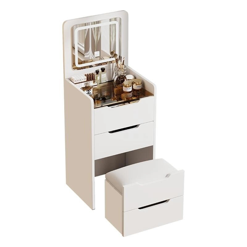 3 in 1 Vanity Desk with Plip Top Mirror,Small Make Up Vanity Set with Visible Glass Desktop,3 Drawers,Cushioned Tool