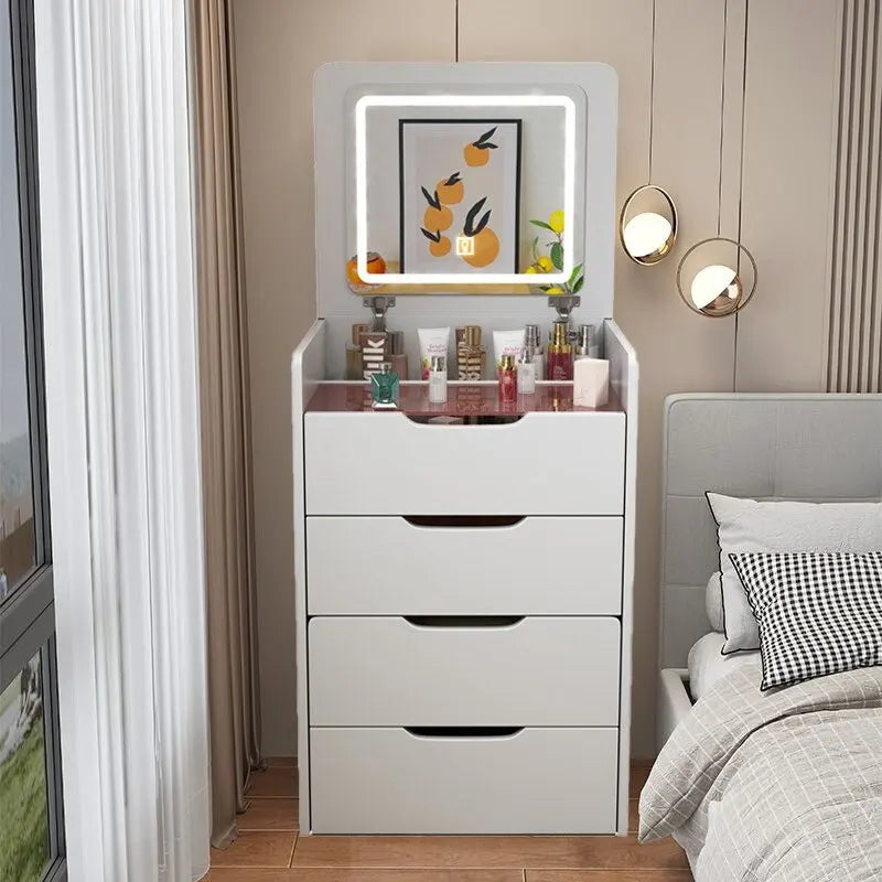 3 in 1 Vanity Desk with Plip Top Mirror,Small Make Up Vanity Set with Visible Glass Desktop,3 Drawers,Cushioned Tool