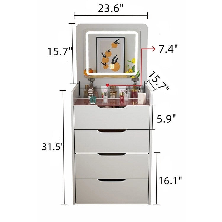 3 in 1 Vanity Desk with Plip Top Mirror,Small Make Up Vanity Set with Visible Glass Desktop,3 Drawers,Cushioned Tool